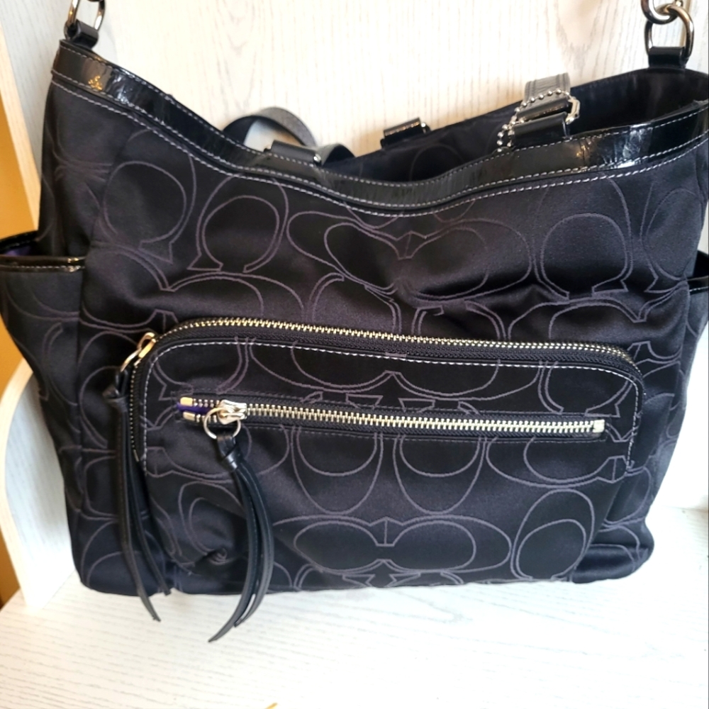Coach Black Signature Jacquard 15998 Large Diaper Bag/Business Tote